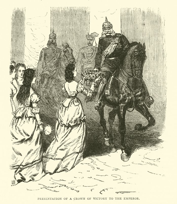 Overhandiging van een overwinningskroon aan de keizer, maart 1871 door English School