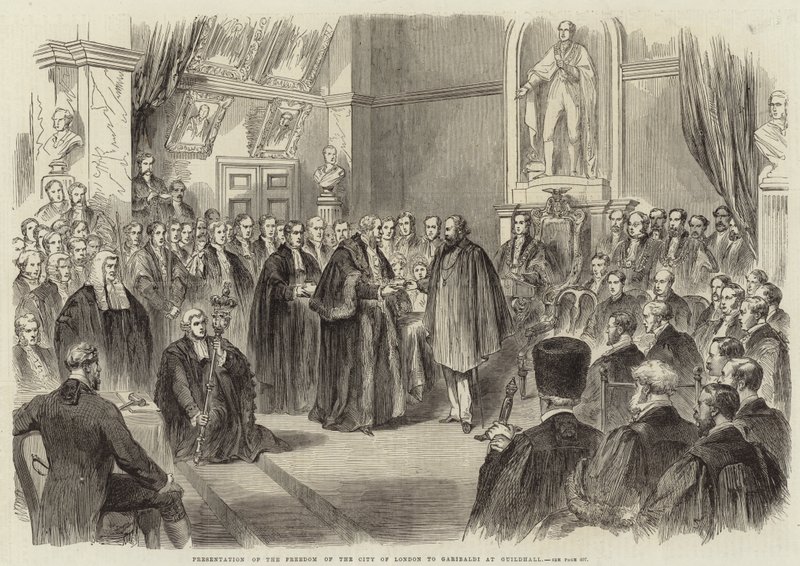 Overhandiging van de Vrijheid van de Stad Londen aan Garibaldi in Guildhall door English School