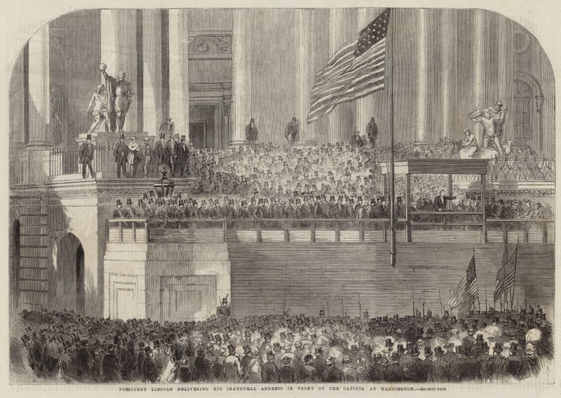 President Lincoln die zijn Inaugurele Toespraak Houdt door English School