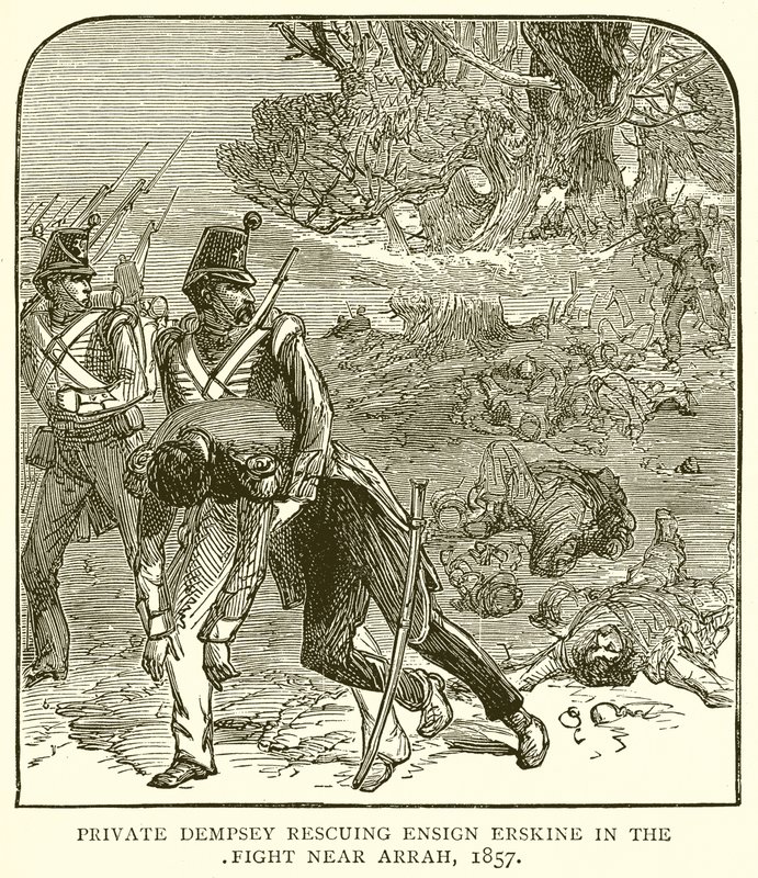 Soldaat Dempsey redt Vaandrig Erskine in het Gevecht bij Arrah, 1857 door English School