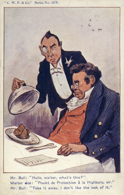 Pro-vrije-handelsansichtkaart (kleurenlitho) door English School