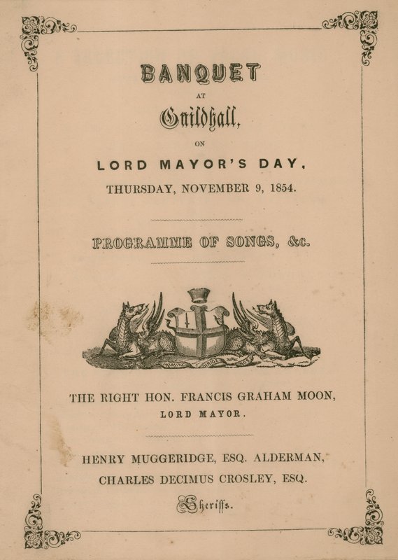 Programma voor het banket in de Guildhall, Londen, op 9 november 1854 door English School