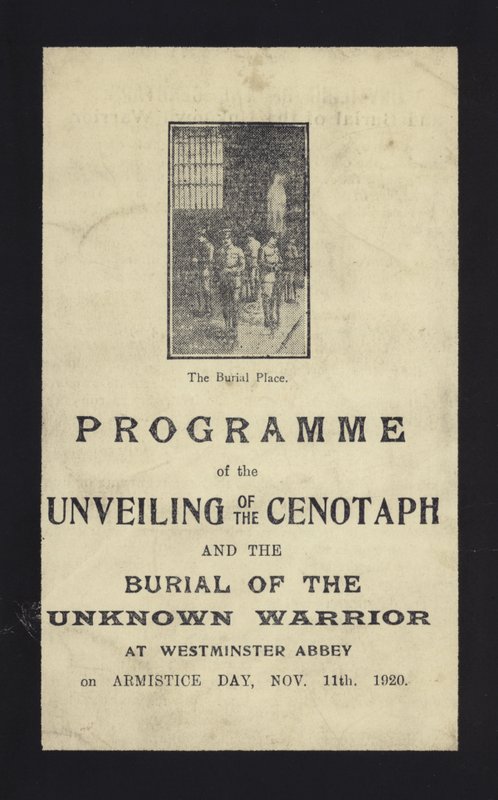 Programma voor de onthulling van het Cenotaaf en de begrafenis van de Onbekende Soldaat, Westminster Abbey, Londen, 11 november 1920 door English School