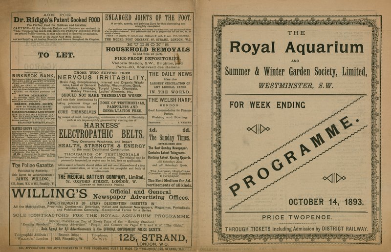 Programma van evenementen in het Royal Aquarium door English School