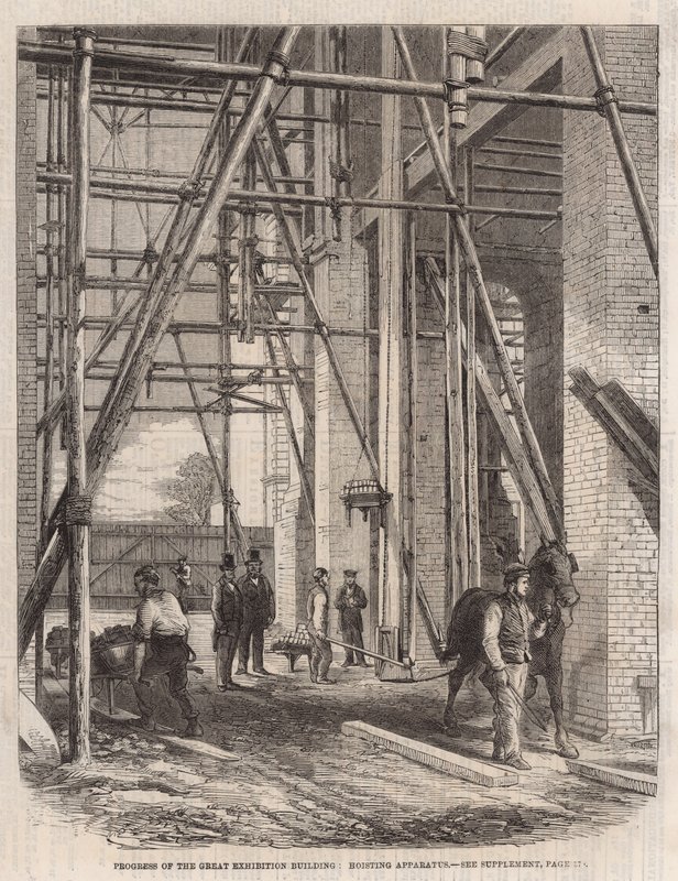 Voortgang op het Internationale Tentoonstellingsgebouw; Hijstoestel door English School
