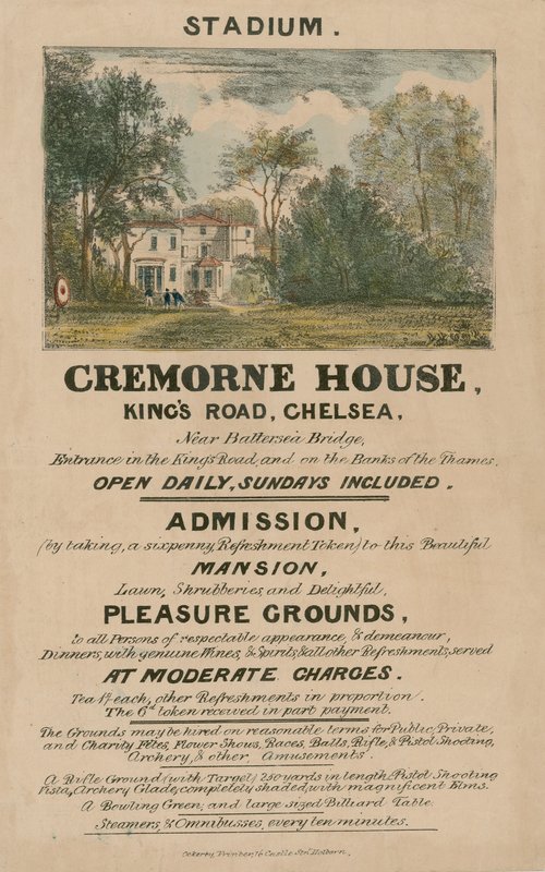 Promotiefolder voor het stadion, Cremorne House, Kings Road, Chelsea, Londen door English School