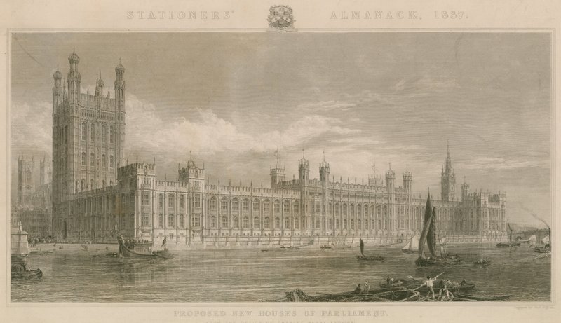 Voorgestelde nieuwe Houses of Parliament, naar het ontwerp van Charles Barry door English School