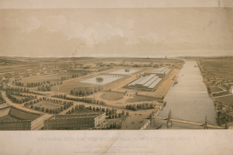 Voorgestelde locatie voor het Crystal Palace in Battersea Park door English School