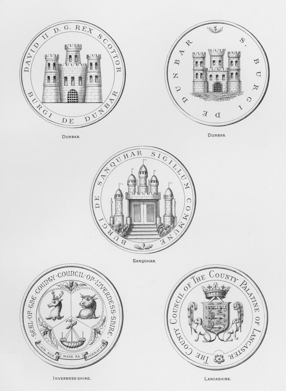 Publieke wapens: Dunbar; Sanquhar; Inverness-shire; Lancashire door English School