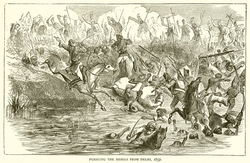 Achtervolging van de Rebellen uit Delhi, 1857 door English School
