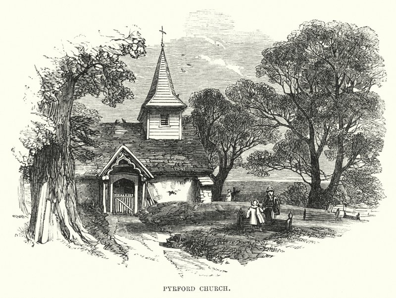 Pyrford Kerk (gravure) door English School
