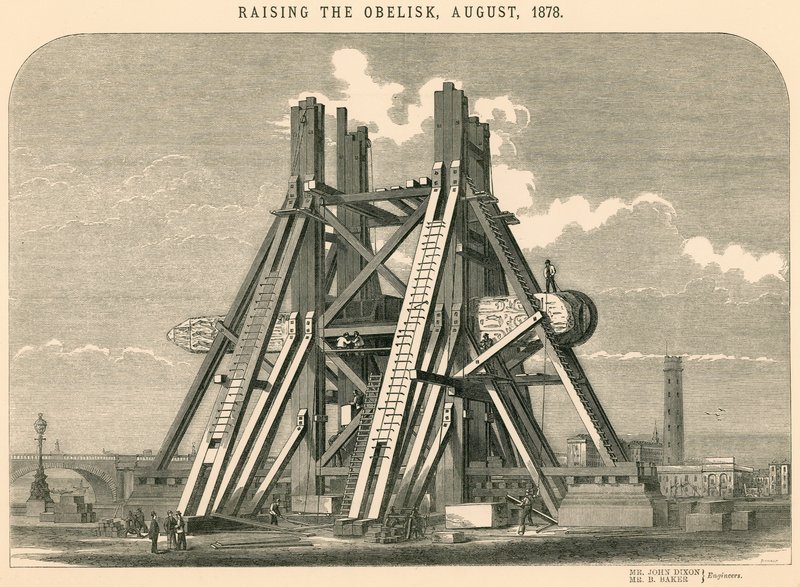 Het oprichten van de obelisk, augustus 1878 door English School