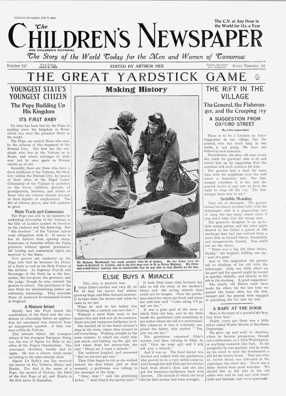 Ramsay MacDonald, de eerste man die als premier vloog, voorpagina van 