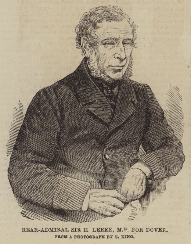 Vice-admiraal Sir H Leeke, MP voor Dover (gravure) door English School
