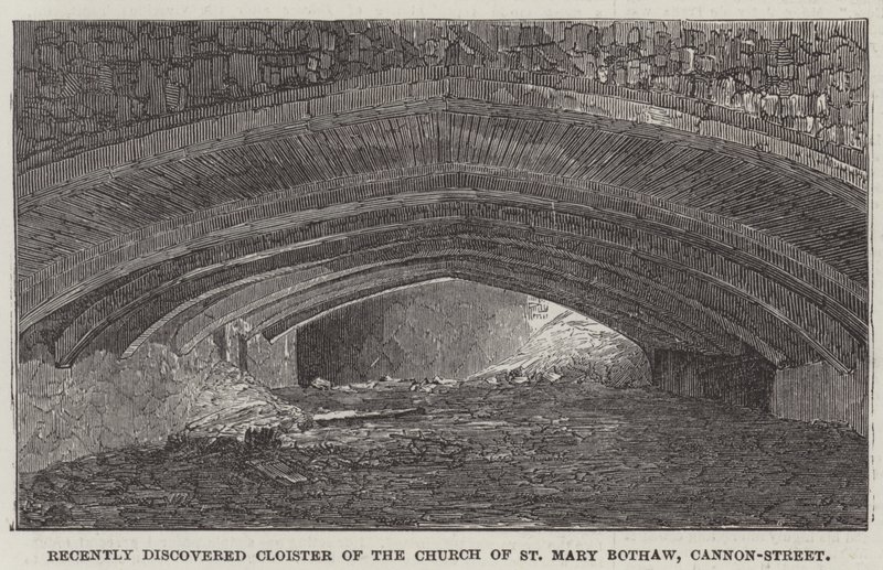 Recent ontdekte klooster van de kerk van St Mary Bothaw, Cannon-Street door English School