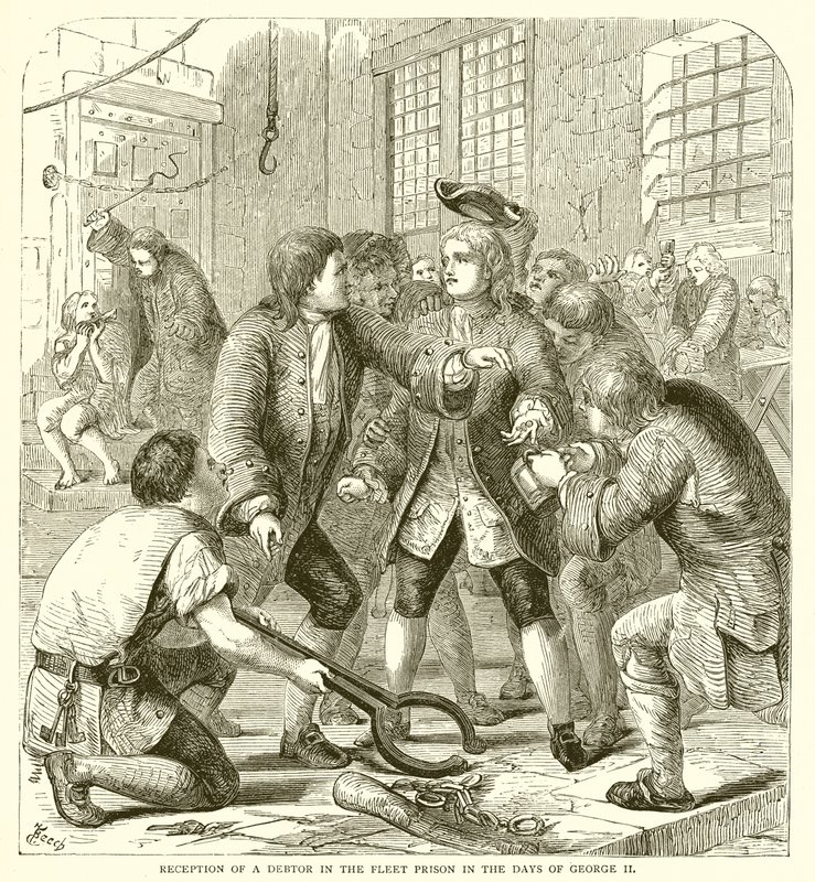 Ontvangst van een Schuldenaar in de Fleet Gevangenis in de Dagen van George II door English School