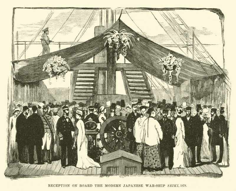 Ontvangst aan boord van het moderne Japanse oorlogsschip Seiki, 1878 door English School