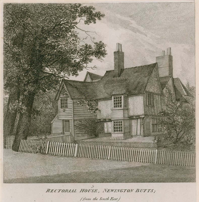 Rectoriaal huis in Newington Butts, Southwark, Londen, vanuit het zuidoosten door English School