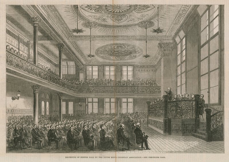 Heropening van Exeter Hall, Londen, door de Jongemannen Christelijke Vereniging door English School