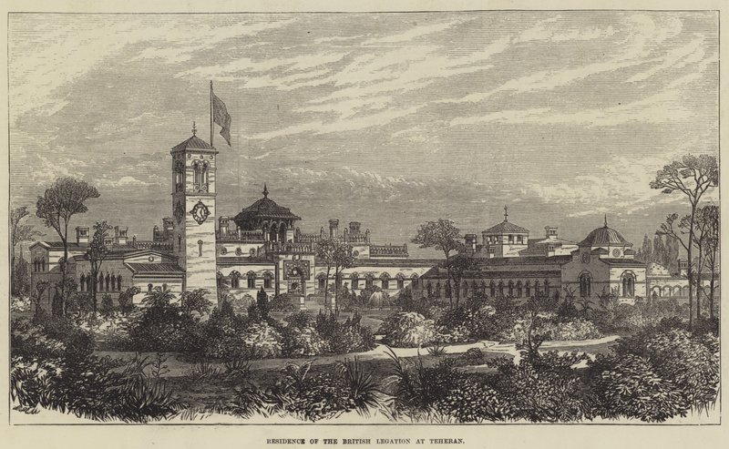 Residentie van de Britse legatie in Teheran (gravure) door English School
