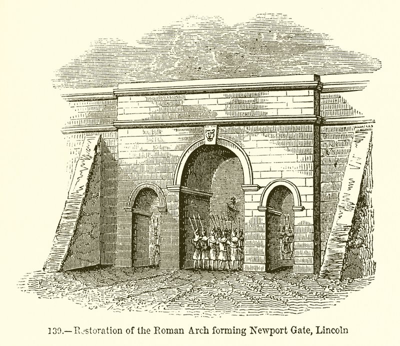 Restauratie van de Romeinse boog die Newport Gate vormt, Lincoln door English School