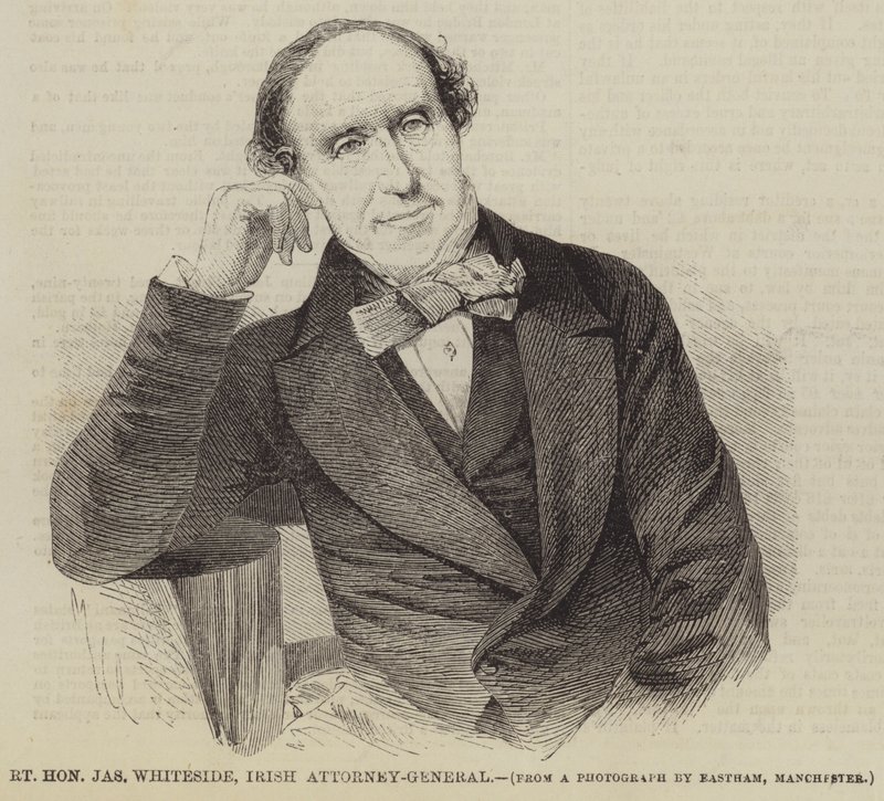 De zeer eerbiedwaardige Jas Whiteside, Ierse procureur-generaal (gravure) door English School