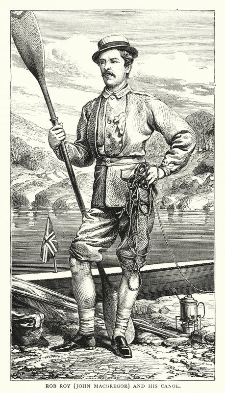 Rob Roy, John MacGregor, en zijn kano (gekleurde gravure) door English School
