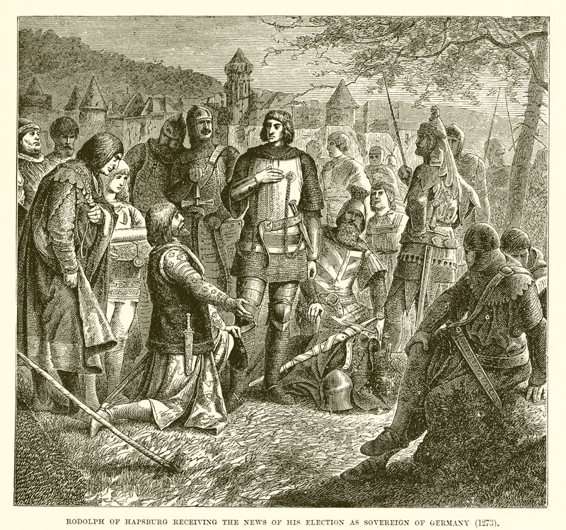 Rudolf van Habsburg ontvangt het nieuws van zijn verkiezing tot soeverein van Duitsland (1273) door English School