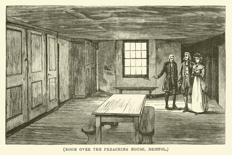 Kamer boven het predikhuis, Bristol (gravure) door English School