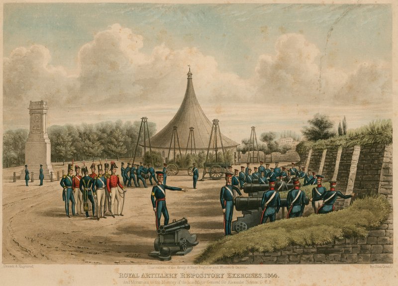 Oefeningen van de Koninklijke Artillerie Repository, 1844 door English School