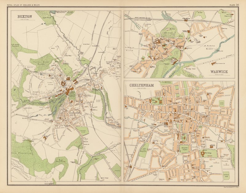 Koninklijke Atlas, ca. 1900: Buxton; Warwick; Cheltenham door English School