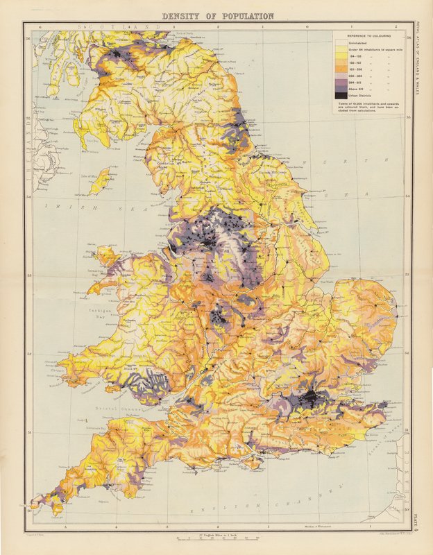 Royal Atlas, ca. 1900: Bevolkingsdichtheid door English School