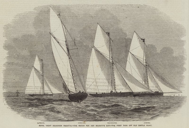 Royal Yacht Squadron Regatta, de Wedstrijd voor de Beker van Hare Majesteit, de Eerste Tack bij Old Castle Point door English School