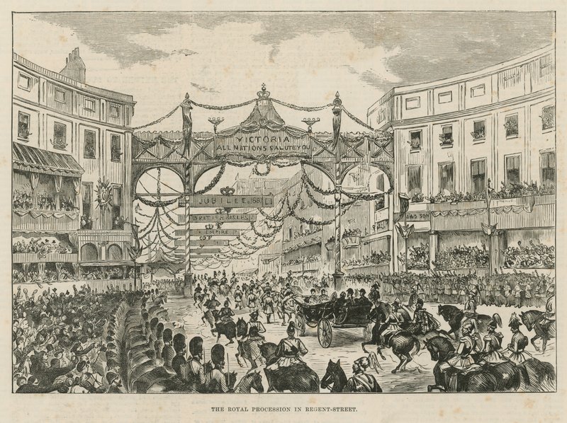 Koninklijke processie in Regent Street door English School