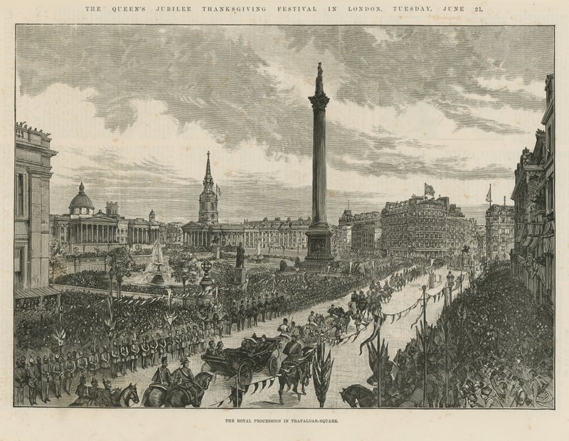 Koninklijke processie op Trafalgar Square door English School
