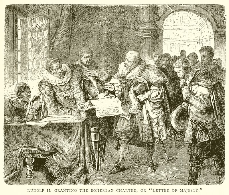 Rudolf II verleent de Boheemse Handvest, of Brief van Majesteit door English School