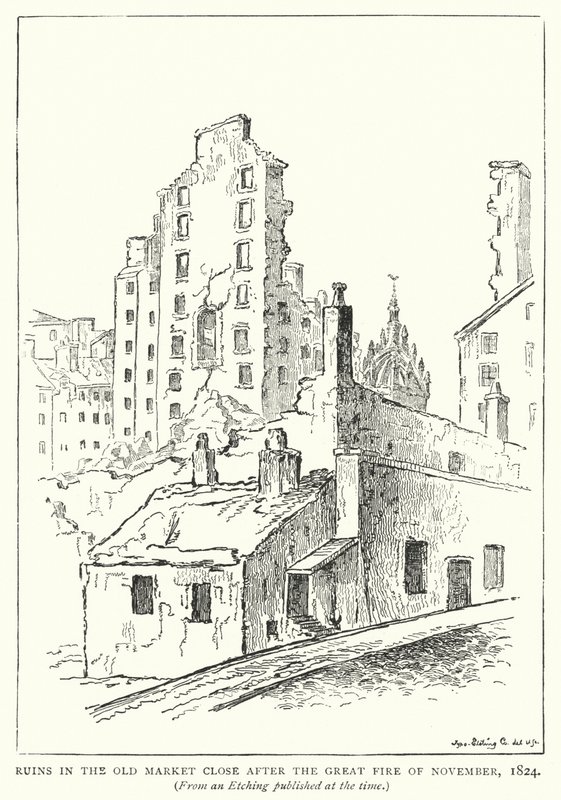Ruïnes in de Oude Markt na de Grote Brand van November door English School