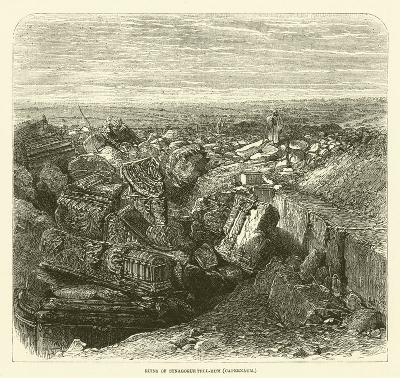 Ruïnes van synagoge Tell-Hum (Kapernaüm) (gravure) door English School