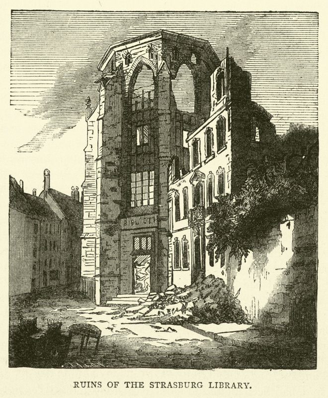 Ruïnes van de bibliotheek van Straatsburg, september 1870 door English School