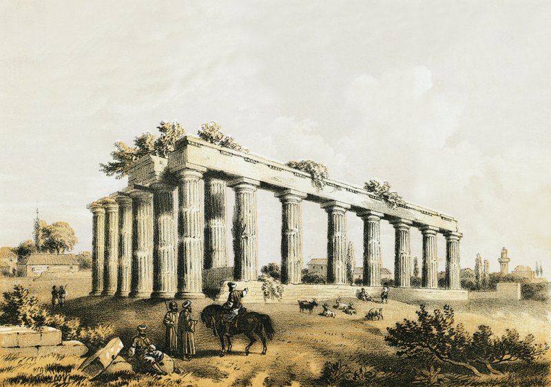 Ruïnes van de tempel in Korinthe door English School
