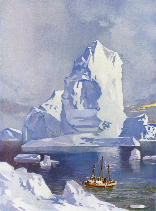 Zeilschip voor een gigantische ijsberg door English School