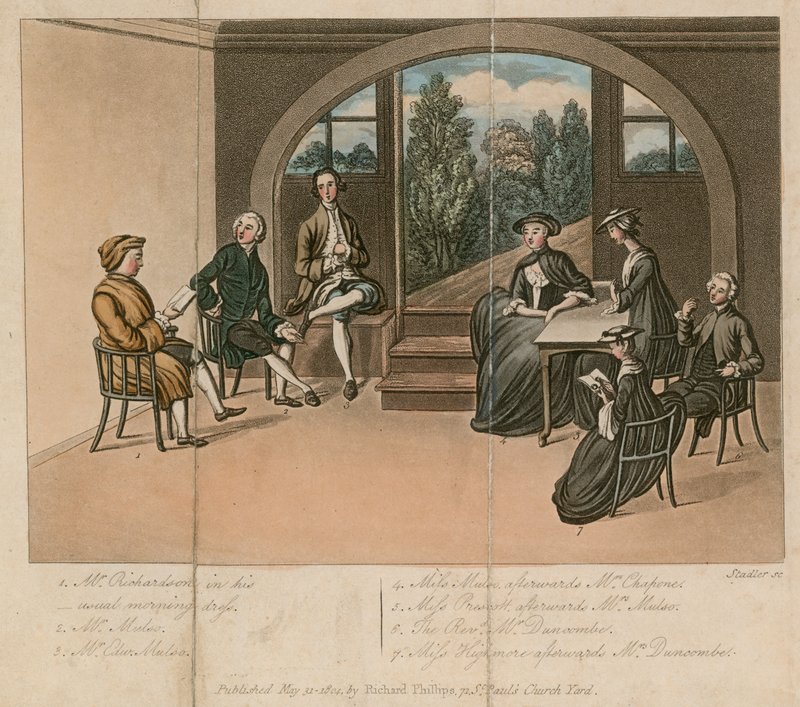 Samuel Richardson leest Gradison in de Grange, Fulham, Londen door English School