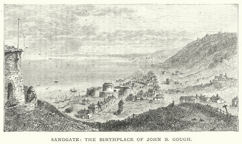 Sandgate, de geboorteplaats van John B Gough (gravure) door English School