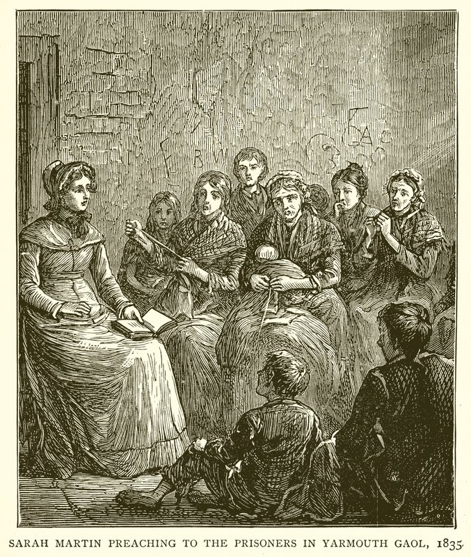 Sarah Martin predikt tot de gevangenen in Yarmouth Gaol, 1835 door English School