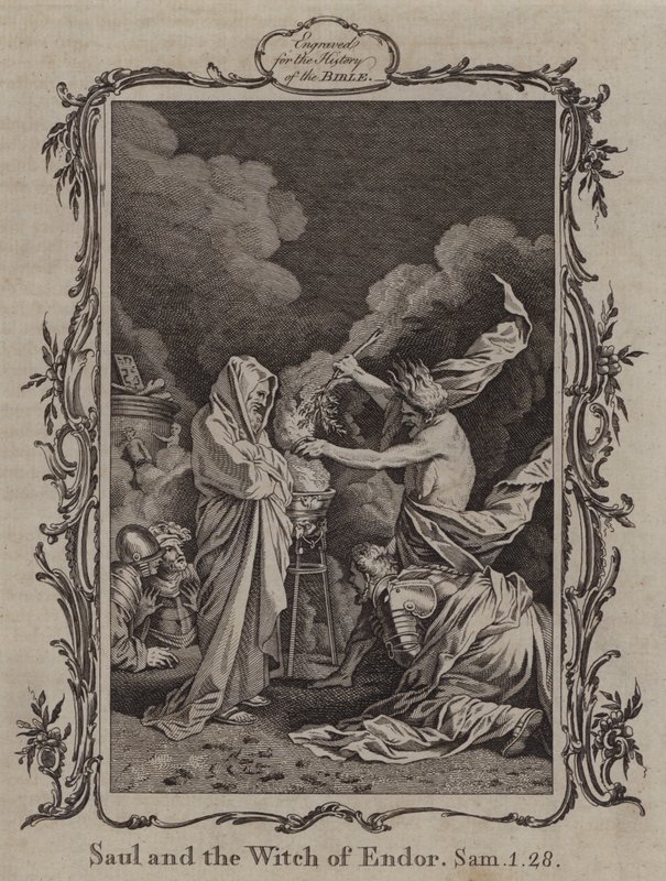 Saul en de heks van Endor (gravure) door English School