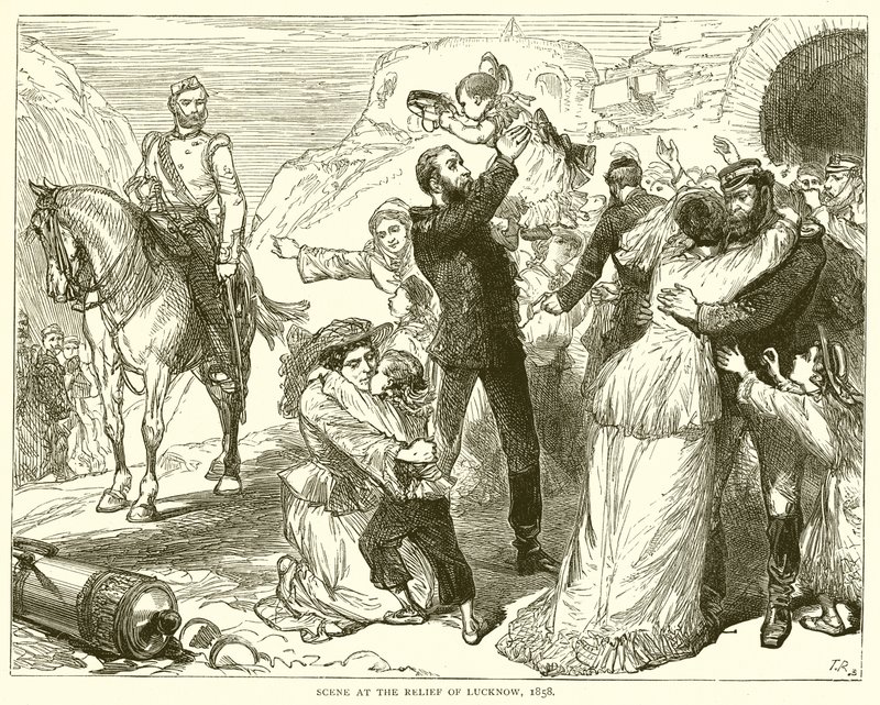 Scène bij de bevrijding van Lucknow, 1858 door English School