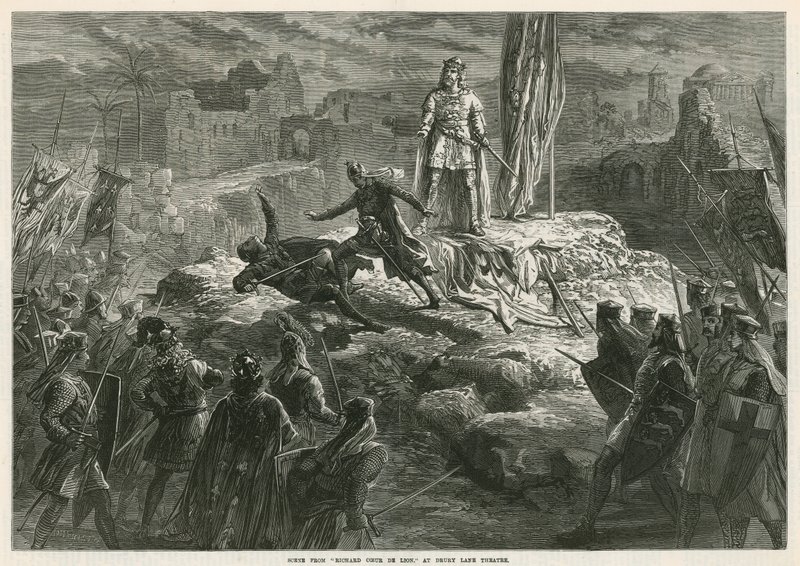 Scène uit Richard Coeur de Lion in Drury Lane Theatre door English School