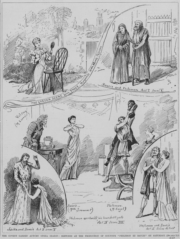 Scènes uit een uitvoering van Charles Gounods opera Philemon et Baucis in het Royal Opera House, Covent Garden, Londen door English School
