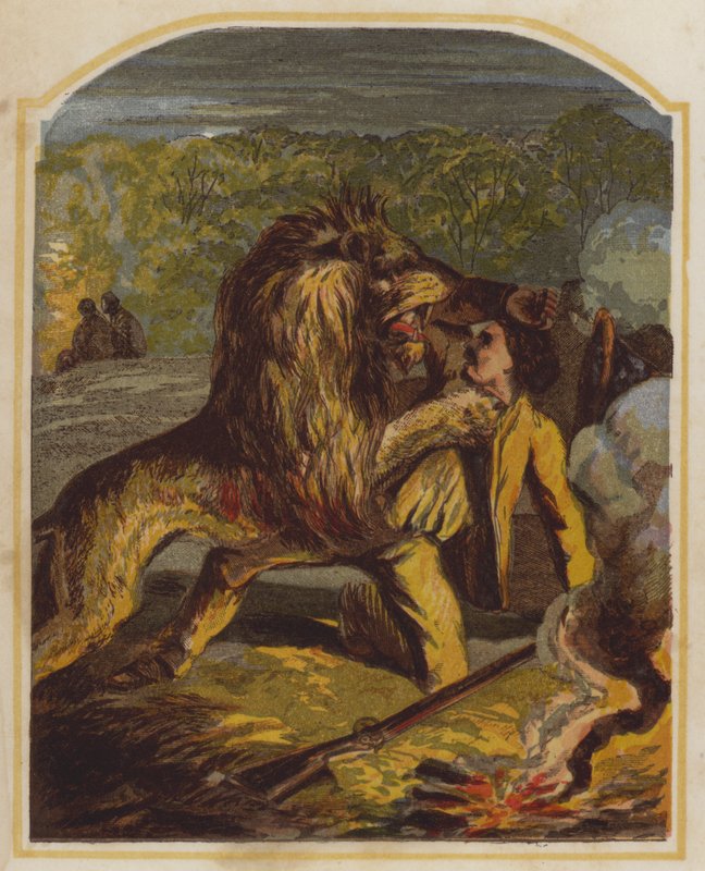 Schotse missionaris David Livingstone aangevallen door een leeuw in Afrika door English School