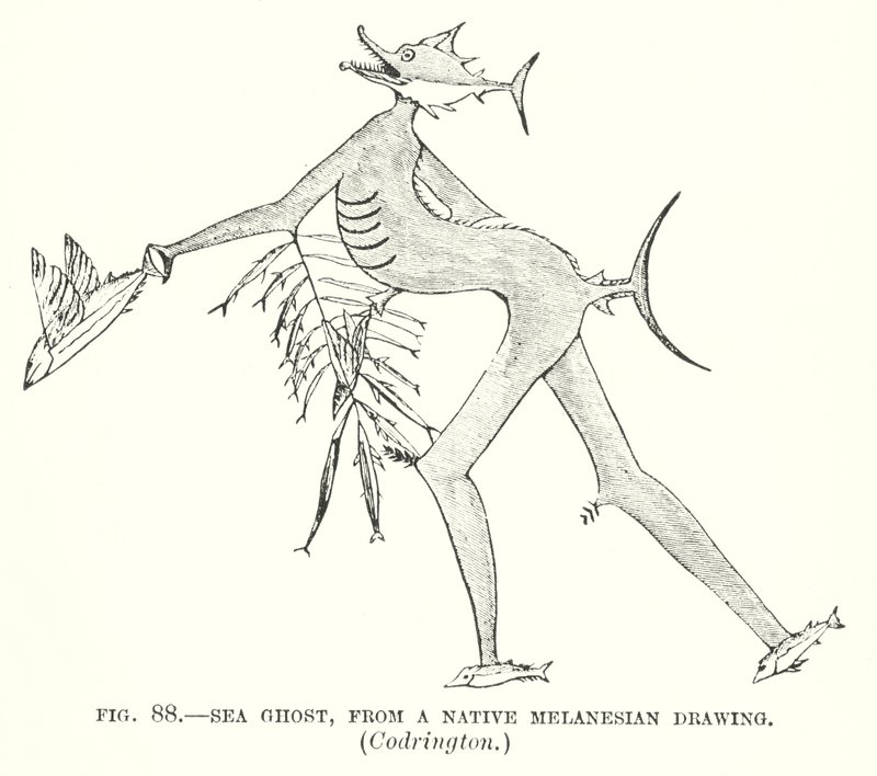 Zeegest, uit een inheemse Melanesische tekening, Codrington door English School